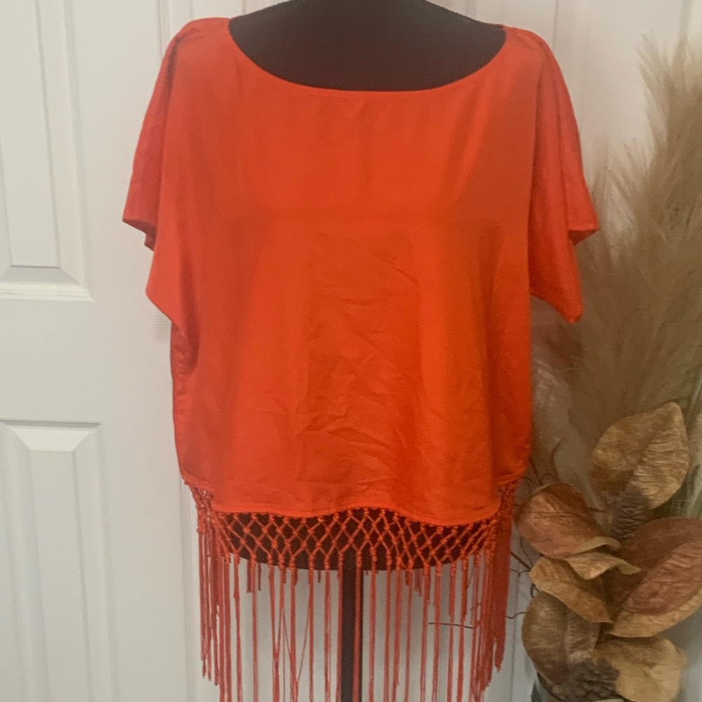 Michael Kors Bold Orange Fringe Blouse